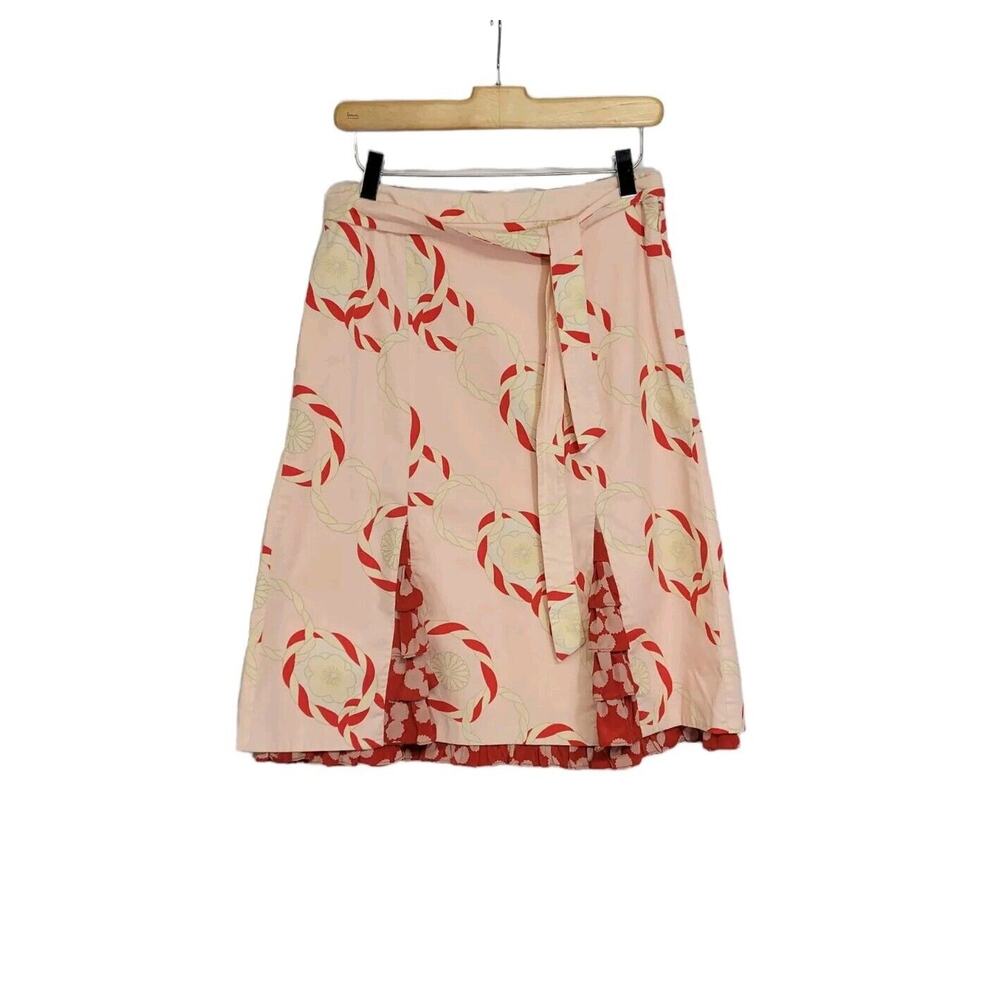 Anthropologie Odille Pink Red Cotton Polka Dot Ruffle Detail A-Line Skirt Size 2